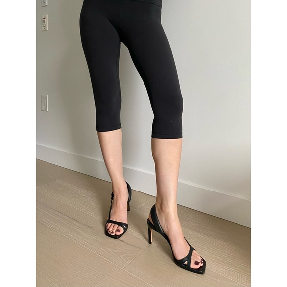 Tibi Shoes - Tibi black leather square toe strappy sandal heels